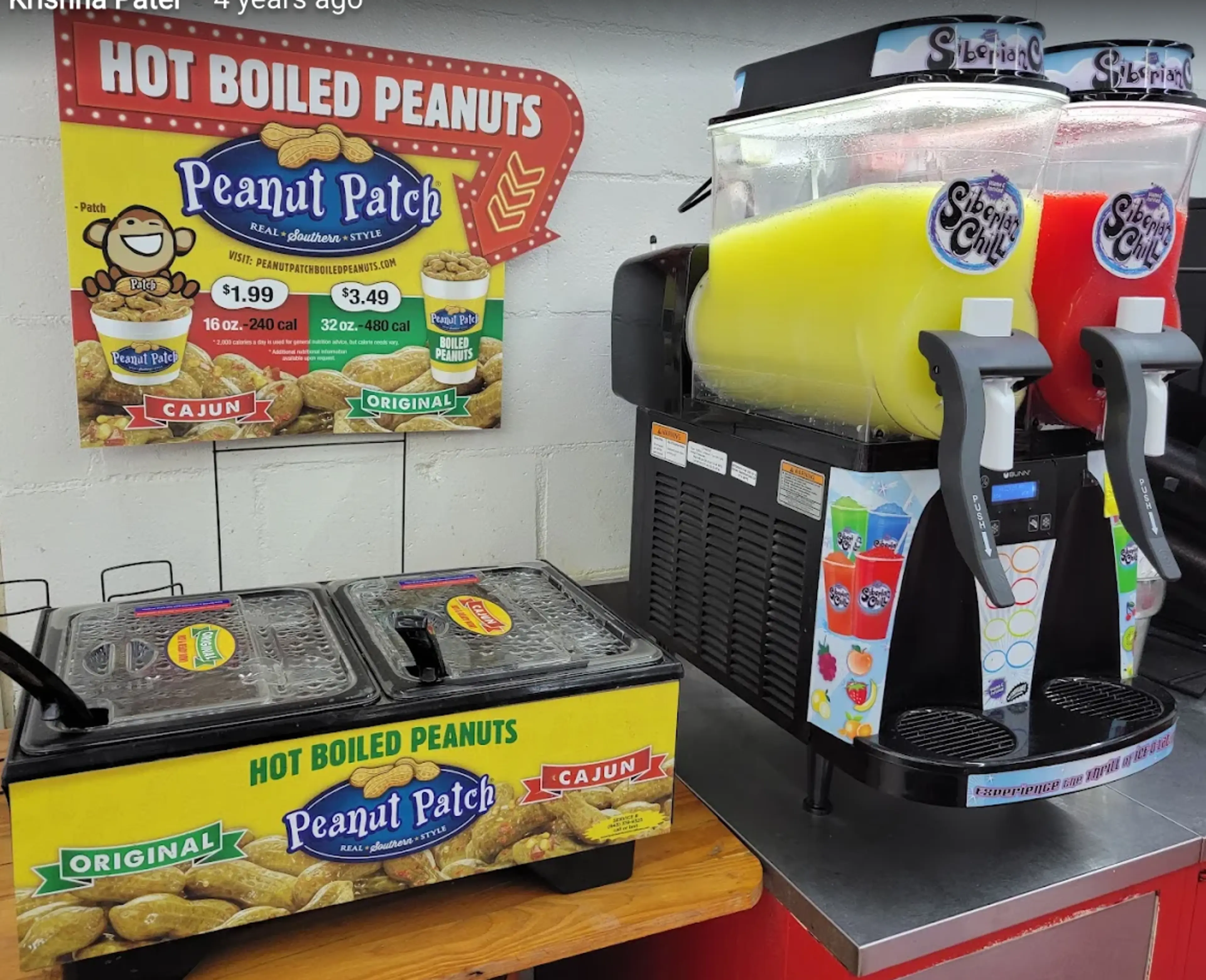Hot boiled peanuts and frozen drinks inside Quick Stop 2